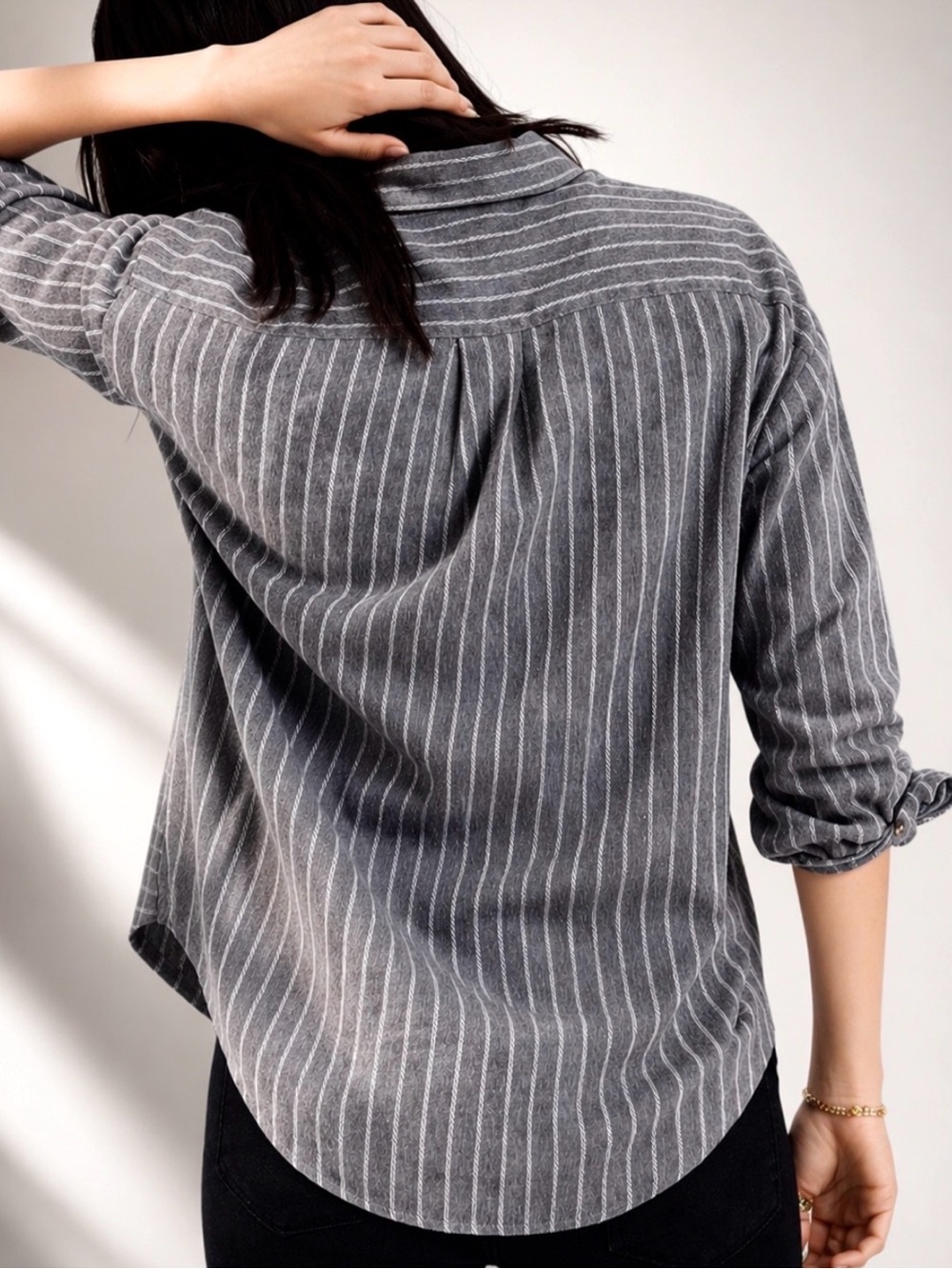 MADEWELL Westward Grey Flannel Pinstripe Button Down Shirt Size M - Picture 5 of 8